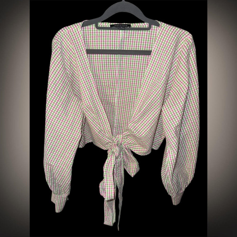 Stylish Checkered Tie-Front Blouse